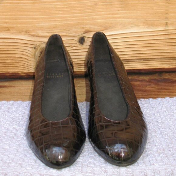 Stuart Weitzman Patent Faux Croc Pumps Heels Shoes - Picture 2 of 10